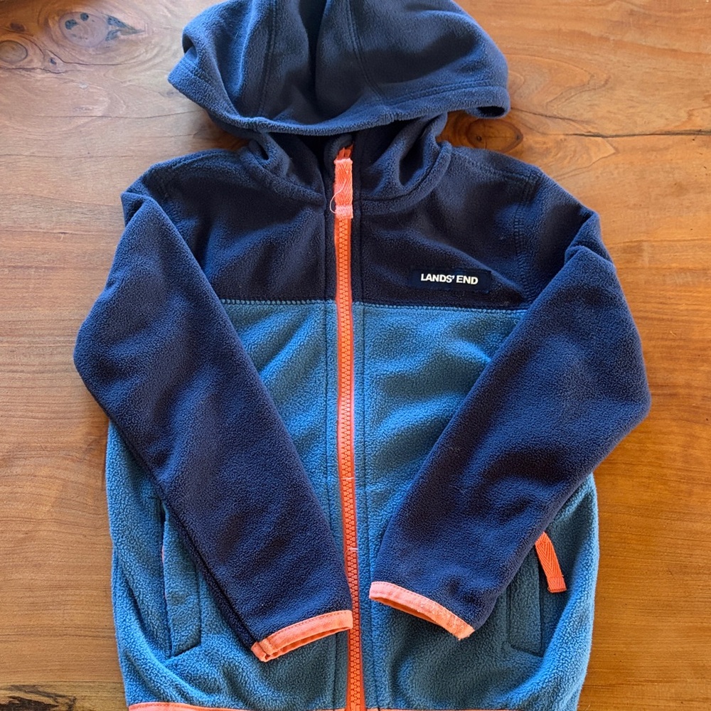 Lands' End Kids' Navy and Teal Fleece Hoodie